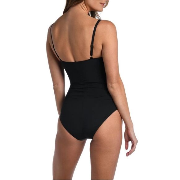 La Blanca Black Island Goddess Front Ruching One Piece Swimsuit Womens Size 12 - Picture 2 of 11